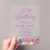 100. Geburtstagsparty Lila Wildblume Acryleinladungen (Insitu (Handheld))