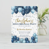 100. Geburtstagsparty Marineballons Einladung (Stehend Vorderseite)