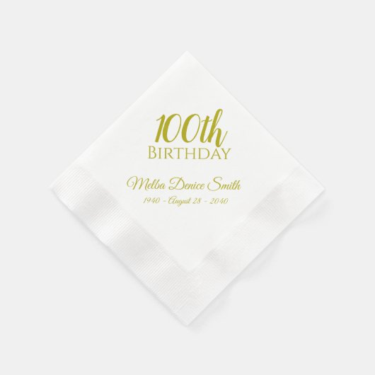 100. Geburtstagsparty Napkins Personalisiert Serviette (Ecke)
