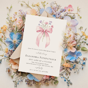 100. Geburtstagsparty Pink Coquette Bow Wildblume Einladung