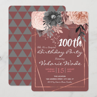 100. Geburtstagsparty Pink Roses Einladung