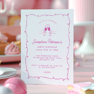 100. Geburtstagsparty Pink Whimsical Doodle Einladung