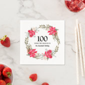 100. Geburtstagsparty Red Floral Poinsettia Wreath Serviette (Beispiel)