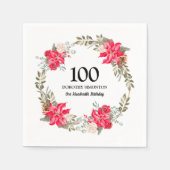 100. Geburtstagsparty Red Floral Poinsettia Wreath Serviette (Vorderseite)