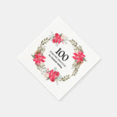 100. Geburtstagsparty Red Floral Poinsettia Wreath Serviette (Ecke)