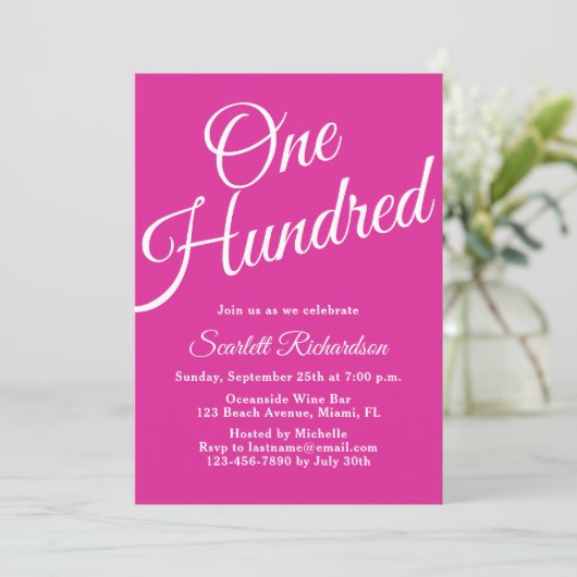 100. Geburtstagsparty, rosa, 100. Einladung (Stehend Vorderseite)