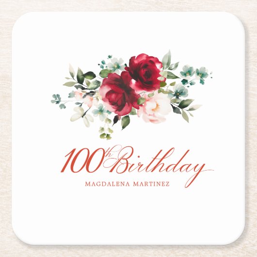 100. Geburtstagsparty Rosa Blütenstaub Rechteckiger Pappuntersetzer (Vorderseite)