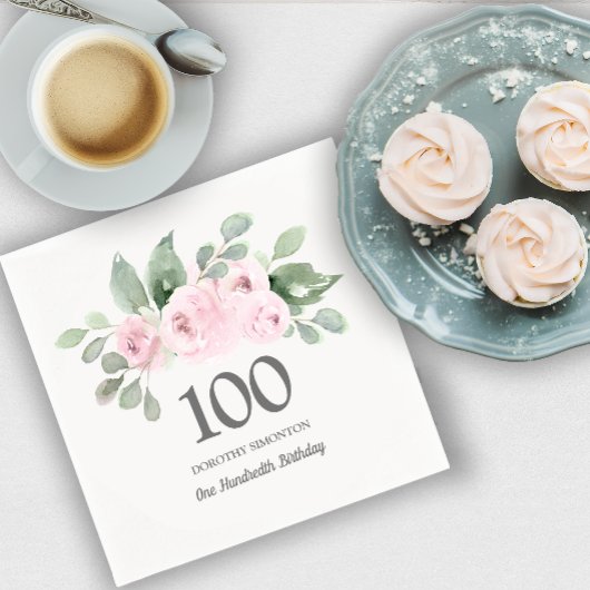 100. Geburtstagsparty Rosa Eukalyptus Serviette