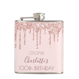 100. Geburtstagsparty Rose Gold Glitzer Tropfen pi Flachmann