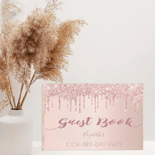 100. Geburtstagsparty Rose Gold Glitzer Tropfen pi Gästebuch