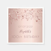 100. Geburtstagsparty Rose Goldstars Tropfen rosa Serviette (Vorderseite)