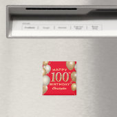 100. Geburtstagsparty Rot und Gold Ballons Magnet (In Situ (Geschirrspüler))