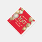 100. Geburtstagsparty Rot und Gold Ballons Serviette (Ecke)