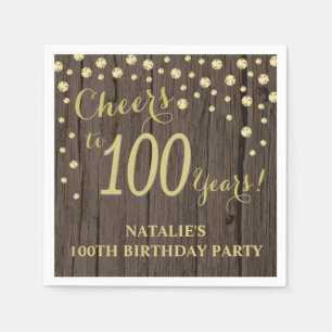100. Geburtstagsparty Rustikal Holz und Gold Diamo Serviette
