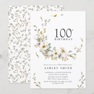 100. Geburtstagsparty Rustikale Wildblume Einladung