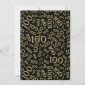 100. Geburtstagsparty Schwarz/Gold Zahlenmuster Einladung (Rückseite)