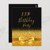 100. Geburtstagsparty schwarze Goldbug Einladung Postkarte (Vorne/Hinten)