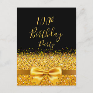 100. Geburtstagsparty schwarze Goldbug Einladung Postkarte