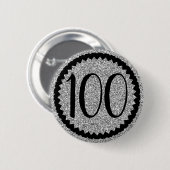 100. Geburtstagsparty Silberner Glitzer Button (Vorne & Hinten)
