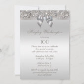 100. Geburtstagsparty Silver Sequins, Bow & Diamon Einladung (Rückseite)