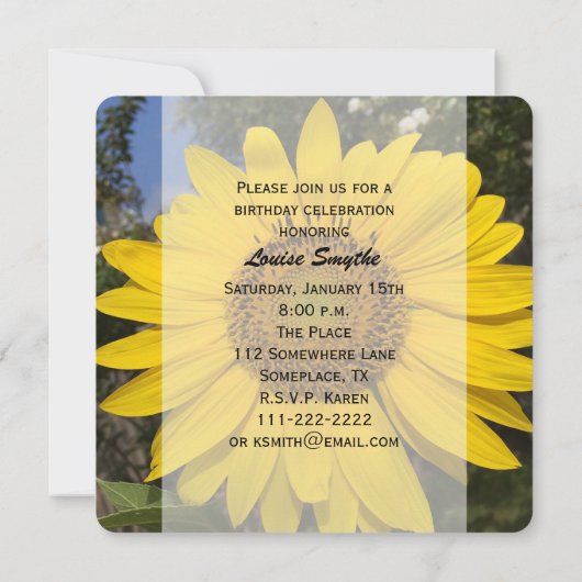 100. Geburtstagsparty Sonnenblumen Einladung (Rückseite)