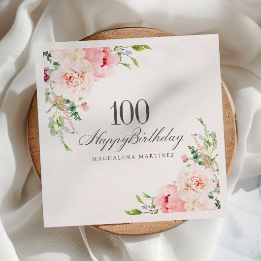 100. Geburtstagsparty versorgt rosa Blumenmuster C Serviette