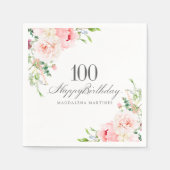 100. Geburtstagsparty versorgt rosa Blumenmuster C Serviette (Vorderseite)