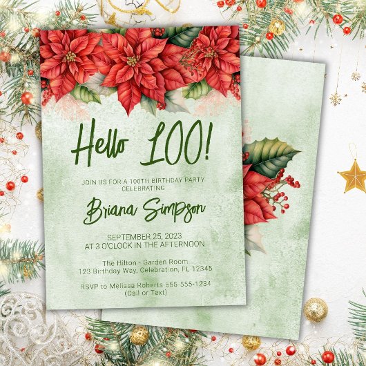 100. Geburtstagsparty Weihnachtsfeier Blume Blumen Einladung