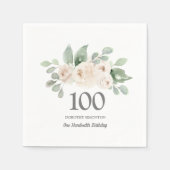 100. Geburtstagsparty Weiße Rose Eukalyptus Napkin Serviette (Vorderseite)