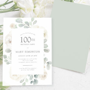 100. Geburtstagsparty Weiße Rose Floral Einladung