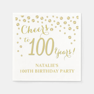 100. Geburtstagsparty White und Gold Diamond Serviette