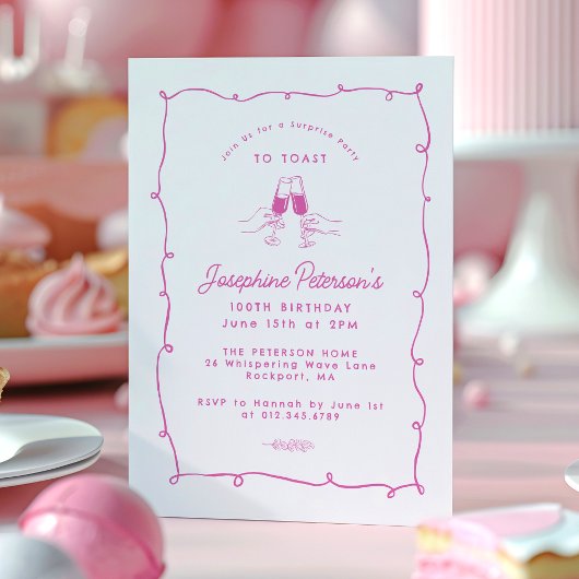 100. Geburtstagsüberraschung Party Weiße Doodle Einladung