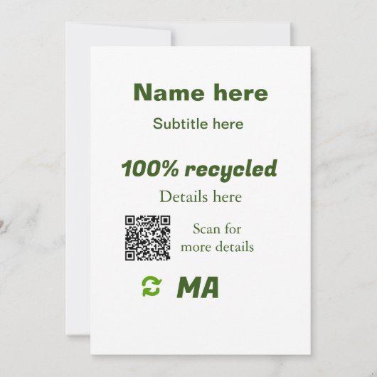 100 % gerecycelt Q R-Code hier Geschäftsname hinzu Einladung (Vorderseite)