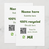 100 % gerecycelt Q R-Code hier Geschäftsname hinzu Einladung (Vorne/Hinten)
