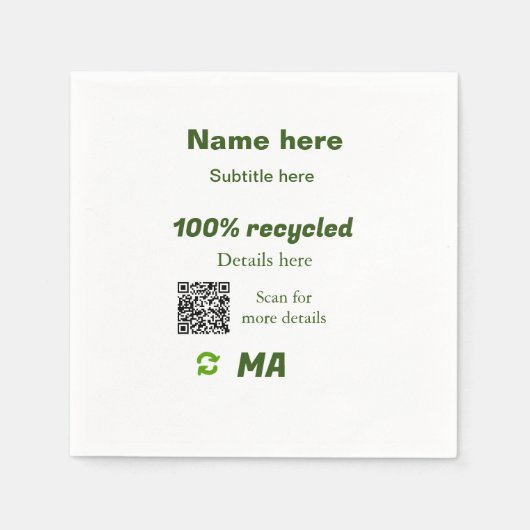 100 % gerecycelt Q R-Code hier Geschäftsname hinzu Serviette (Vorderseite)