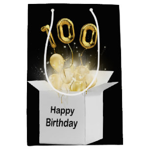100. Gold Geburtstagsballons in der White Box Mittlere Geschenktüte