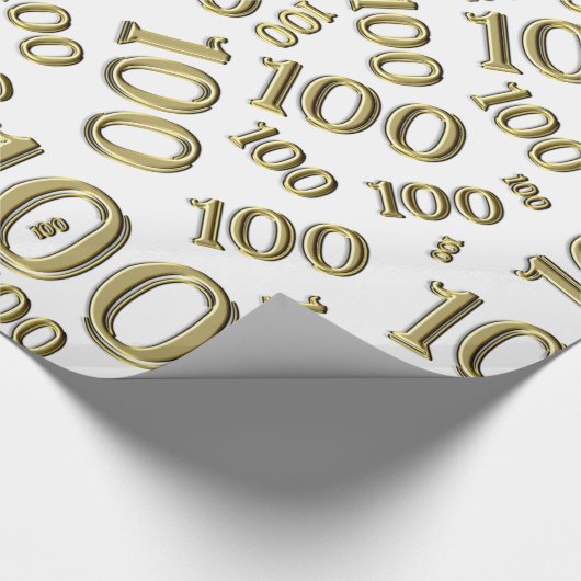 100. Gold/Weiße Random Zahlenmuster Große Geschenkpapier (Ecke)