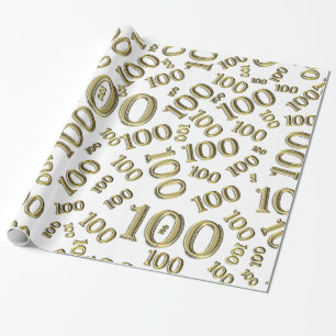 100. Gold/Weiße Random Zahlenmuster Große Geschenkpapier