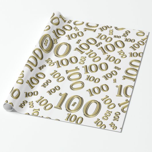 100. Gold/Weiße Random Zahlenmuster Große Geschenkpapier (Ungerollt)