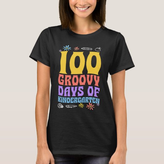 100 Groovy Days Of Kindergarten School 60s 70s Sty T-Shirt (Vorderseite)