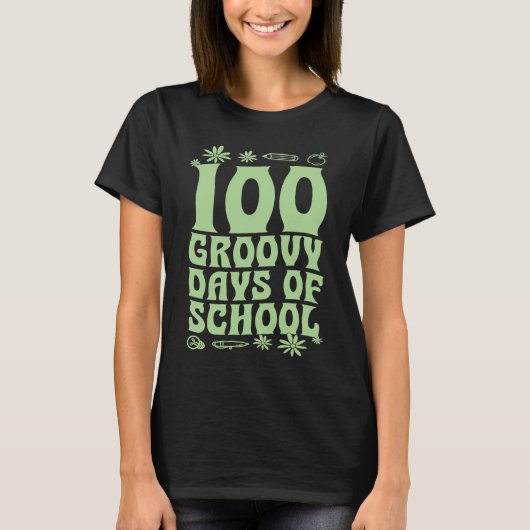 100 Groovy Days Of School 60s 70s Style Throwback T-Shirt (Vorderseite)