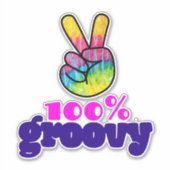 100% Groovy mit Rainbow Hand Peace Sign Aufkleber (Vorderseite)