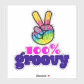100% Groovy mit Rainbow Hand Peace Sign Aufkleber (Blatt)
