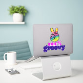 100% Groovy mit Rainbow Hand Peace Sign Aufkleber (Laptop auf Schreibtisch)