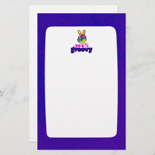 100% Groovy mit Rainbow Hand Peace Sign Briefpapier (Vorne/Hinten)