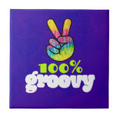 100% Groovy mit Rainbow Hand Peace Sign Fliese (Vorderseite)