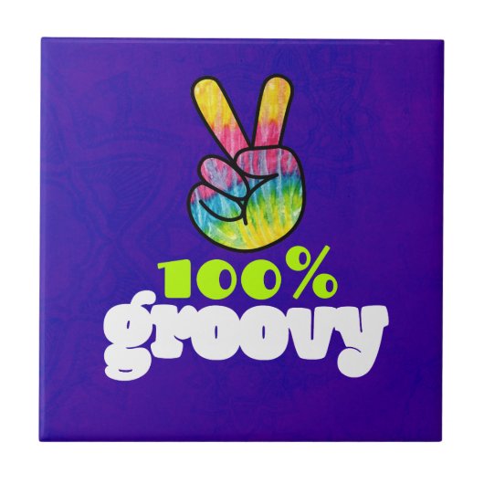 100% Groovy mit Rainbow Hand Peace Sign Fliese (Vorderseite)