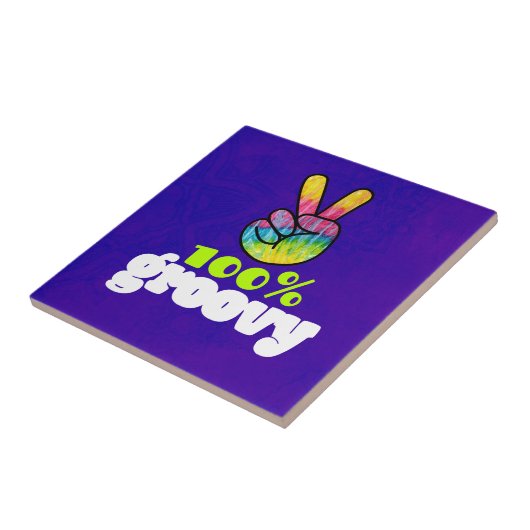 100% Groovy mit Rainbow Hand Peace Sign Fliese (Seite)