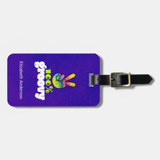 100% Groovy mit Rainbow Hand Peace Sign Gepäckanhänger (Vorderseite horizontal)