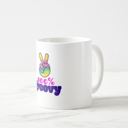 100% Groovy mit Rainbow Hand Peace Sign Kaffeetasse (VorderseiteRechts)
